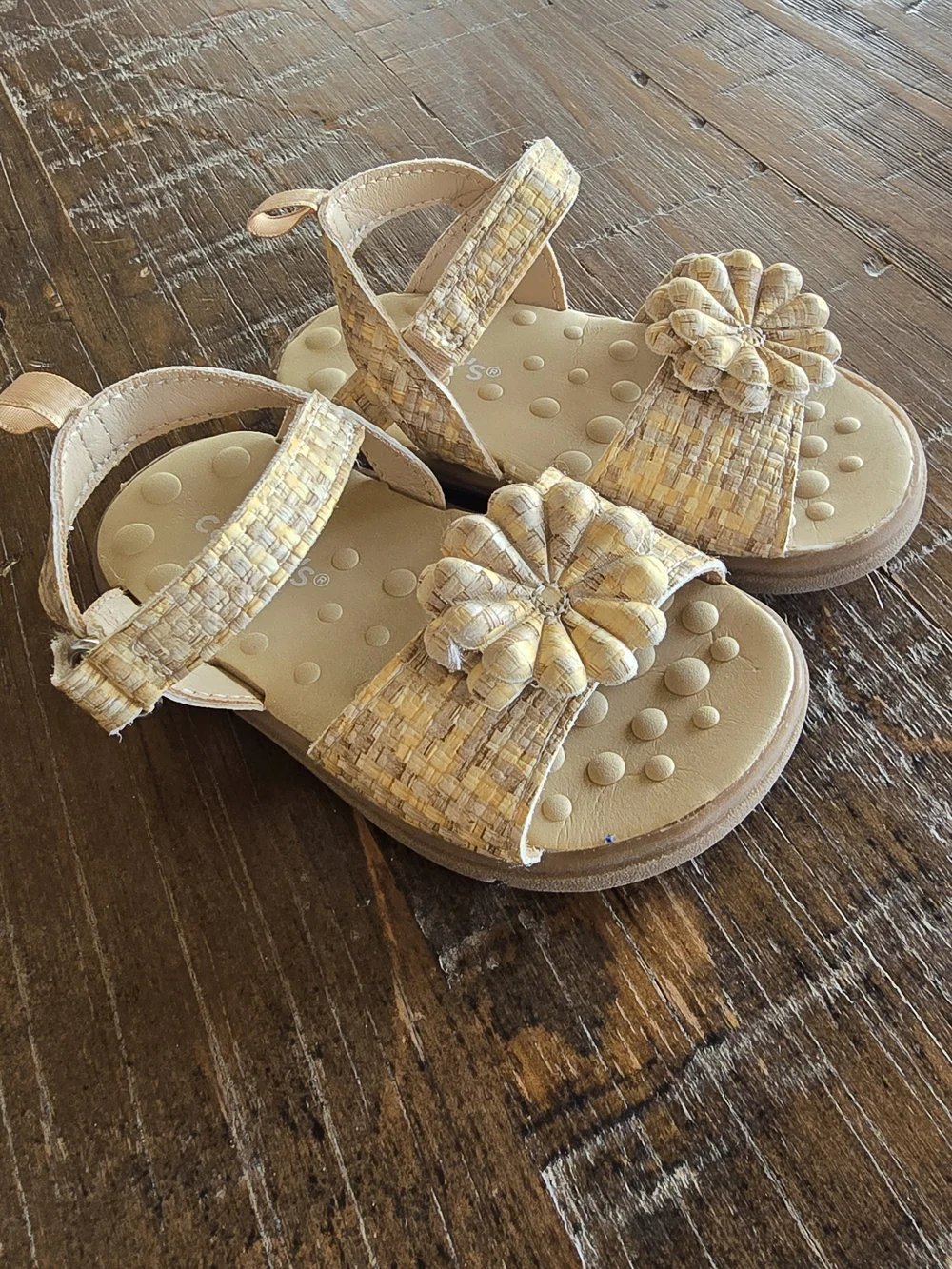 Carter's Beige Woven Flower Accent First Walker Sandals